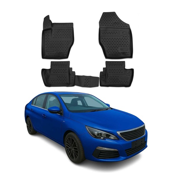Omac Gummimatten FußMatten FüR Peugeot 408 2010-2014 TPE Automatten Schwarz 4X-image