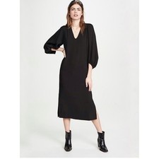 NWT Ganni Heavy Crepe Ballon Sleeve Dress in Black Size 42 US 10