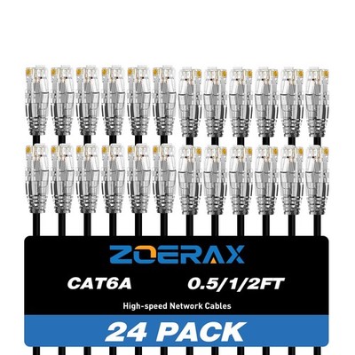 24 PCS Cat6a Patch Cables 2 FT Slim Cat6 Ethernet 10Gbps 550MHz RJ45 Gold