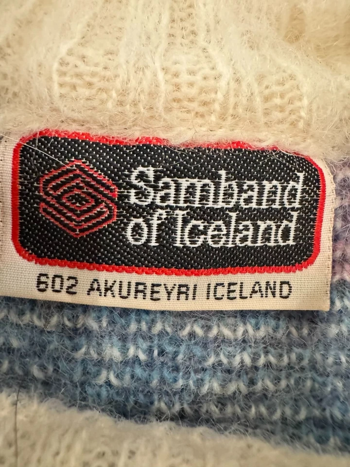 Винтажный Samband Исландии Mohair шерсти свитер геометрический пастель трикотажа Sz Med / L - Изображение 3 из 4