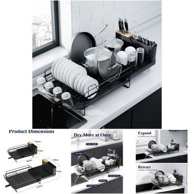 Extendable Large Dish Drying Rack Black Anti-Rust 19.2'-26.7' L x 12.9' W
