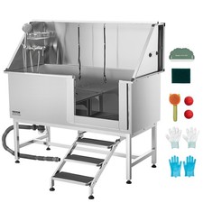 VEVOR 157.5 cm Dog Grooming Bath Tub Stainless Steel w Stairs Water Filter