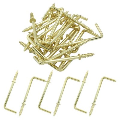 20pcs L Shape Screw Hooks, 2 Inch Square Bend, Gold Steel, 100 Steel, Wall Mo...