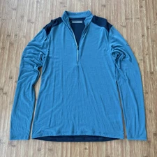 Icebreaker Cool Lite 1/4 Zip Men Small Blue Wool Blend Base Layer Longsleeve