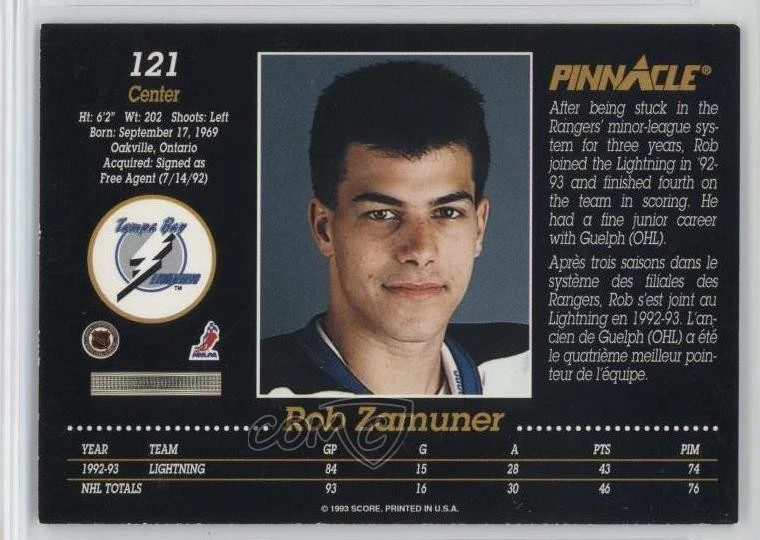 1993-94 Pinnacle French Rob Zamuner #121 - Image 2 of 2