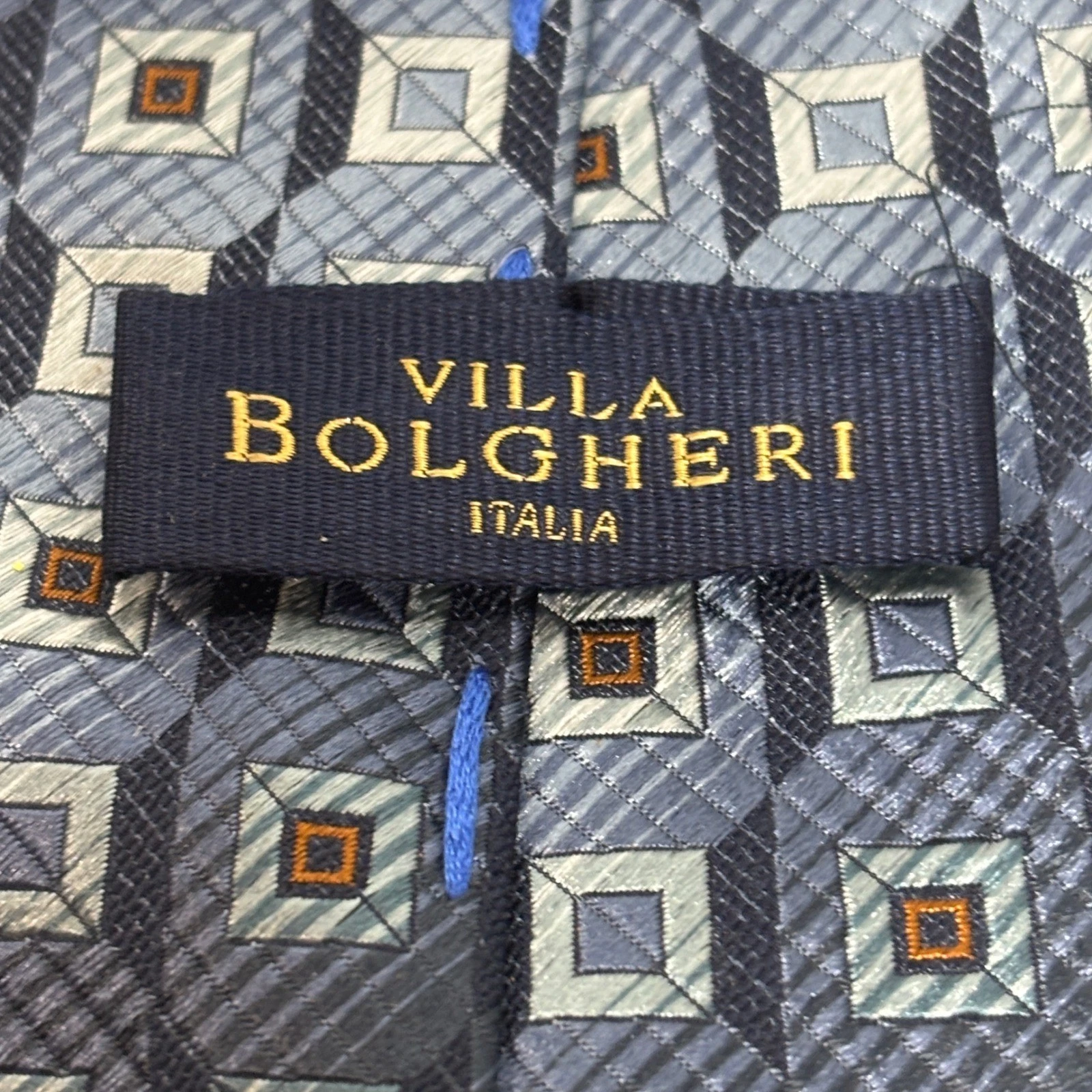Villa Bolgheri Necktie Men Blue 100% Silk Geometric Diamond Wedding ClassicItaly - product detail image 2