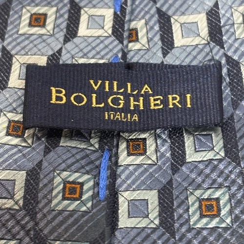 Villa Bolgheri Necktie Men Blue 100% Silk Geometric Diamond Wedding ClassicItaly image 2