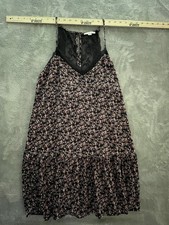 American Eagle Y2K Baby Doll Boho Slip Dress Mini Black Ditsy Floral Size Med AE