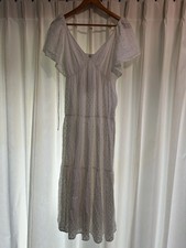Madewell Tie-Back Flutter-Sleeve Tiered Midi Dress White Broken Zipper Size 2