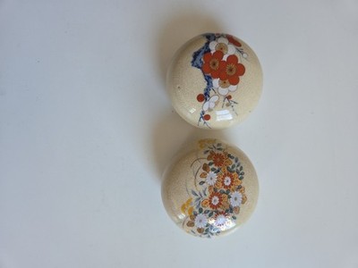 2 Vintage Japanese Floral Round Trinket Vanity Box/Dish
