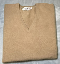 Vintage IZOD V Neck Sweater Men L Wheat Long Sleeve Made in USA VGC