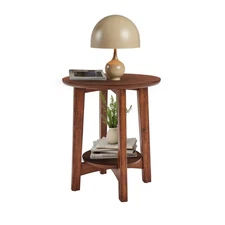 Monterey 20 in. Round Mid-Century Modern Wood End Table with Floating Shelf, ...