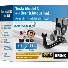 ANHÄNGERKUPPLUNG für Tesla Model 3 ab 19 vert. abnehmbar BRINK +7pol E-Satz ABE