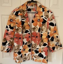 Alfred Dunner Blazer Jacket Sz 20 3/4 Sleeves Floral Orange Coral Brown Lined