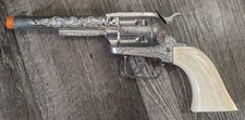 Vintage Pony Boy 10" Western Diecast Chrome Body Cream Grip Cap Gun Toy Pistol