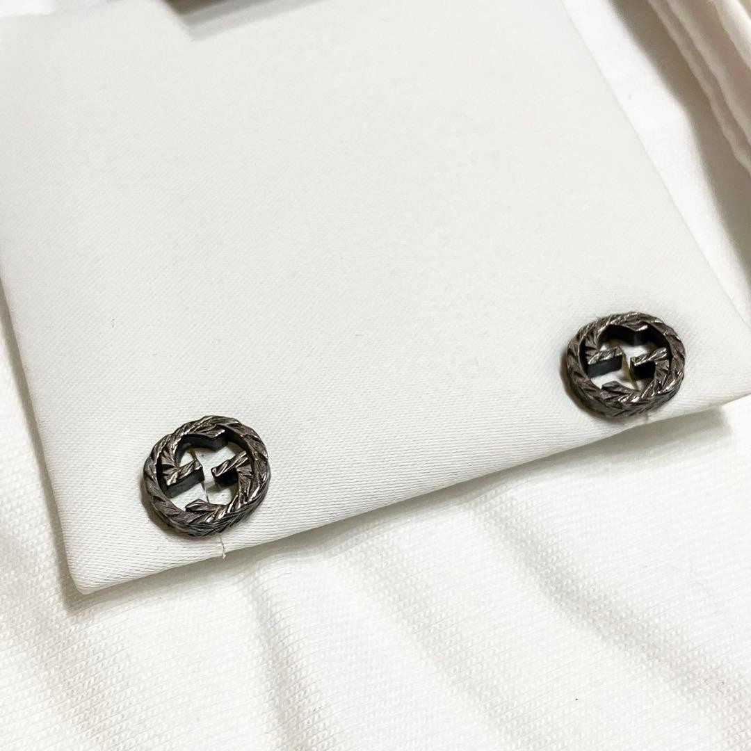Gucci Interlocking Studded Earrings Silver Authen… - image 2
