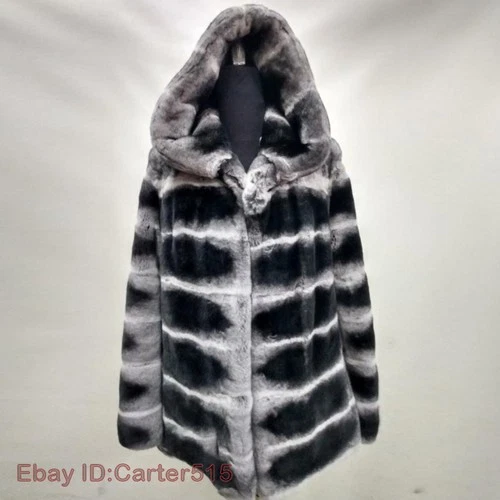 Winter Men's Chinchilla Hood Jackets Real Rex Rabbit Fur Coat Warm Thick Outwear