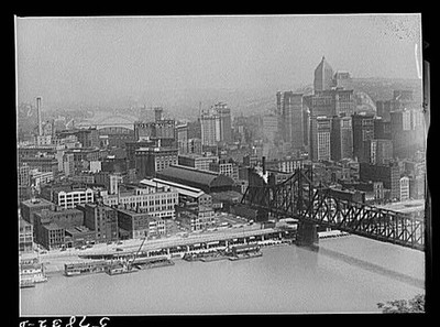 Pittsburgh Pennsylvania 1941 Skyline Allegheny River Bridge Factory District