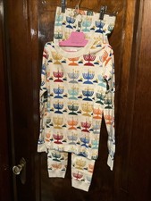 Hanna Andersson Colorful Menorah Hanukkah Long Johns Kid's Sz-140 US10-12 Cotton