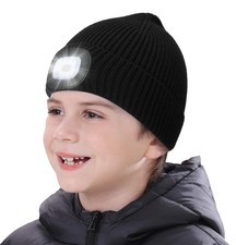 LED Beanie for Kids, USB Rechargeable Hand Free Hat with Light Winter Night G...