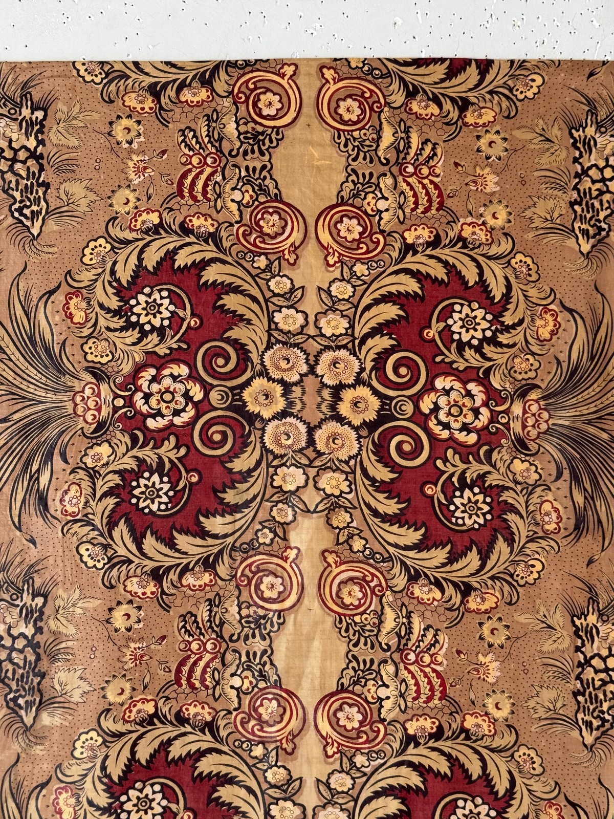 53x23 1815 Antique English or American printed chintz fabric material RARE coun