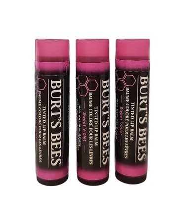 3 Pack Burt's Bees Tinted Lip Balm SWEET VIOLET 100% All Natural Loose, Sealed