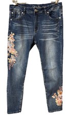 Grace in LA Womens Easy Fit Jeans Dark Wash Floral Embroidery Size 33