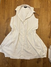 Alfani Swing Trapeze Shirt Dress Size 8 White Sleeveless Button Up Lined Midi