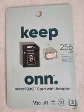 onn. microSDXC Card 256GB V30 A1 U3 Class 10 Adapter High Speed Waterproof
