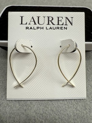 Ralph Lauren Silver Tone Open Teardrop Hoop Earrings Modern Minimalist NWT