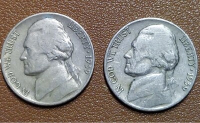  1939 P & S Jefferson Nickel - 2 Coins Set - GOOD / VG