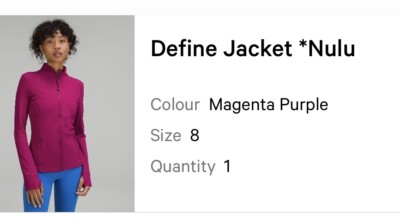 LULULEMON - NULU Define Jacket/ MAGENTA PURPLE/ SIZE 8-NEW
