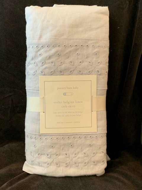 Pottery Barn Kids Belgian Flax Linen Eyelet Crib Skirt Gray Grey