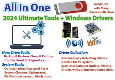 Windows Drivers & 2024 UltimateTools Backup Recover Windows Fixing PC 64GB USB