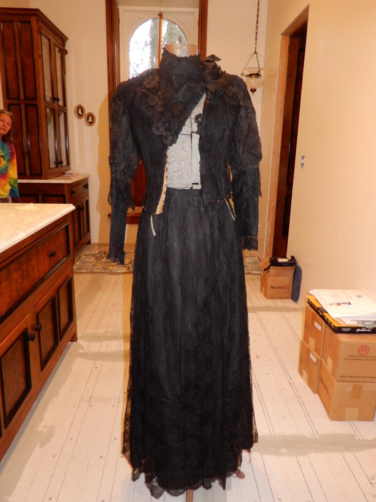 ANTIQUE 1800s 2 PC LACE COVERED BLACK JACKET AND … - image 11