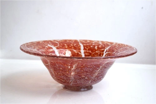 Vtg WMF Ikora Studio Art Glass Karl Wiedmann Red Orange Fruit Bowl MCM Pottery