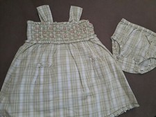 JANIE AND JACK 2007 Pink roses green plaid Smocked Dress Size 3 6 Months bloomer