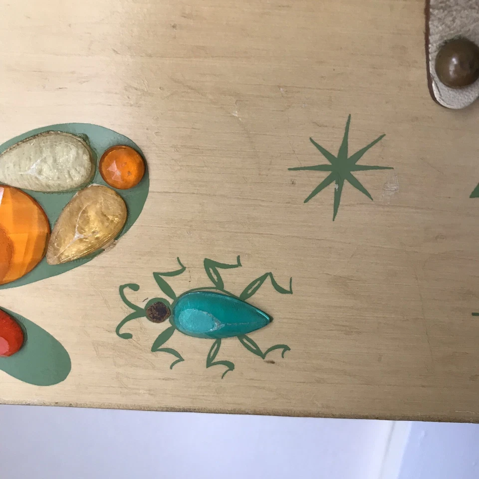 Bolsa caixa de madeira e joias vintage Enid Collins Glitter Bugs alça dupla de couro - Imagem 2 de 4