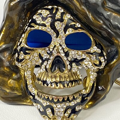 Skull Belt Buckle Grim Reaper Diamond (faux) Encrusted Bad A  display picture 3