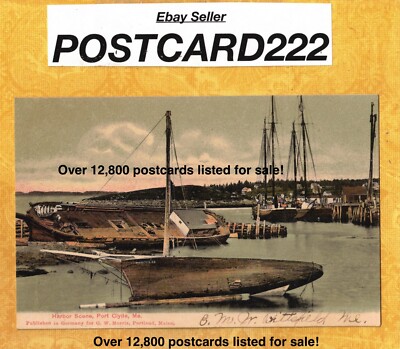 ME Port Clyde 1901-07 udb vintage postcard harbor scene sailboats dock Maine