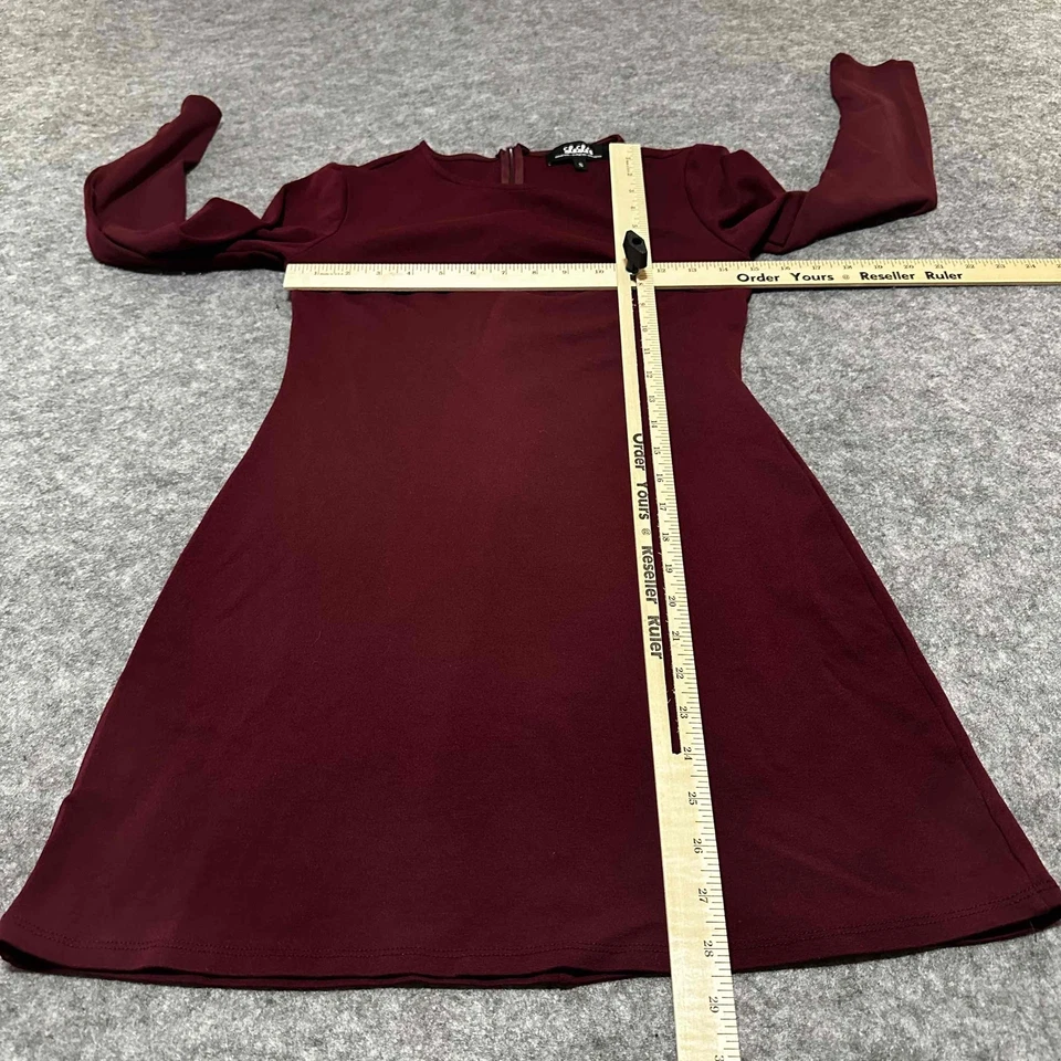 LuLus Dress Womens Small Maroon Long Sleeve Crew Neck Plain A-line R62992 - Image 3 of 4