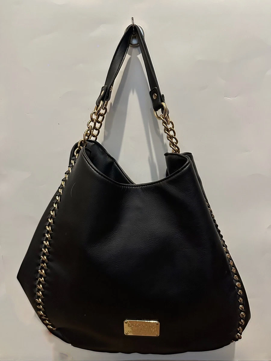 Bebe Collette Triple Entry Black Large Hobo Bucket Bag Purse