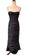 Teri Jon Rickie Freeman Silk Formal Gown Metallic Navy Blue Women's Size 2