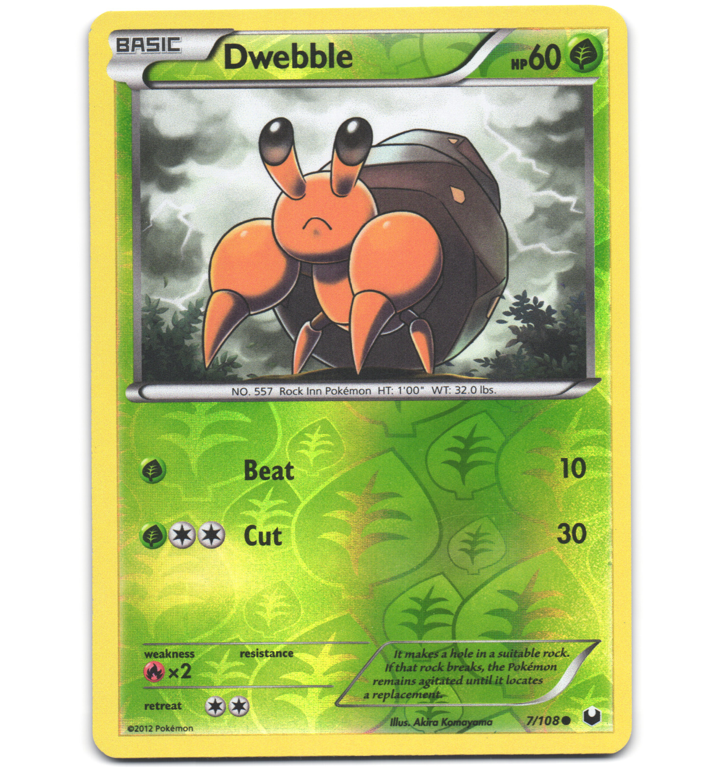 Pokemon 2012 Near Mint NM Dwebble Dark Explorers REVERSE 7/108 Card
