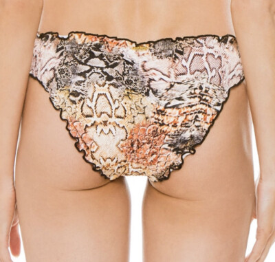 Luli Fama Skins Snake Print Full Ruched Back Bikini Bottoms SZ XS NWOT