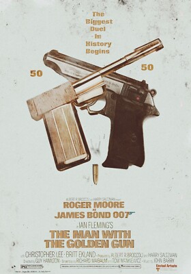 DER MANN MIT DER GOLDENEN WAFFE 1974 Quad Poster Druck 36x24'' Roger Moore KOSTENLOSER VERSAND