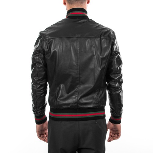 ITALIAN HANDMADE MEN SOFT LAMBSKIN SLIM FIT LEATHER BOMBER JACKET BLACK XL - Picture 6 of 9