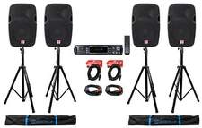 Man Cave Audio System w/(4) 12” 12000w Speakers+Stands+2-Ch. Bluetooth Amplifier