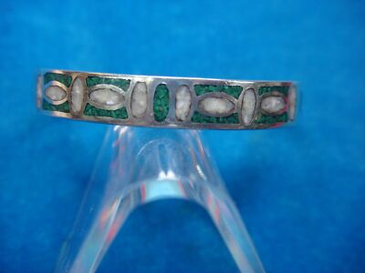 STERLING SILVER WITH TURQUOISE CHIPS INLAYS - WELL MADE & NICE COND. -STURDY TOO