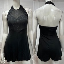 Women's Vintage Black Open Back Stretchy Dance Short Romper S Jumpsuit